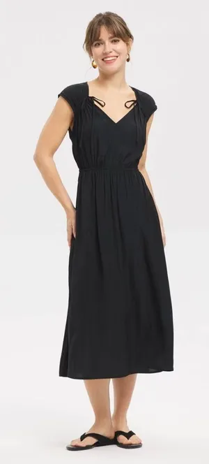 Universal Threads NWT Cap Sleeve Tie Shoulder Midi Dress Black L thumbnail 1