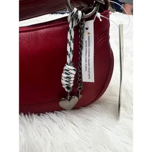 No Boundaries Carmine Red Moto Shoulder Bag Y2K Baguette Purse Heart Charm NWT thumbnail 2