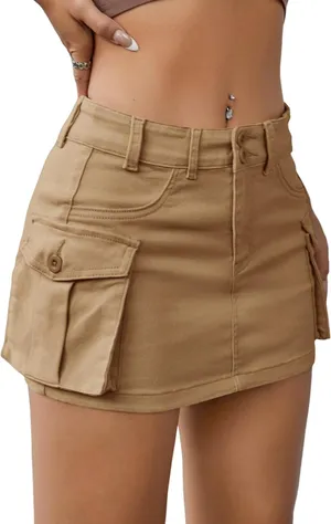 Women's Mini Cargo Skirt Y2K Low Waist Button Utility thumbnail 2
