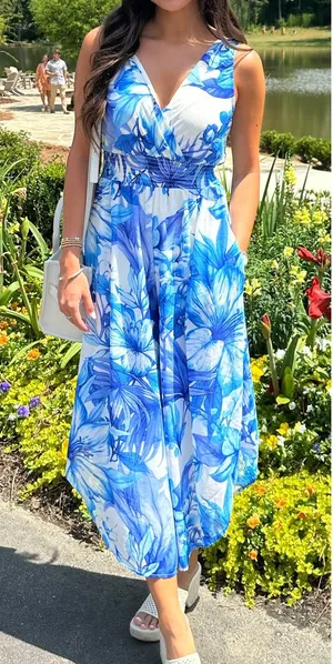 Boutique White and Blue Jumpsuit thumbnail 1