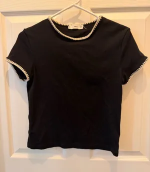 Mango Black Short Sleeve Tee with White Trim Detailing thumbnail 1