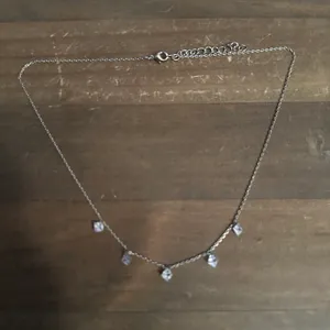 Dainty silver tone princess cut crystal dangle necklace thumbnail 2