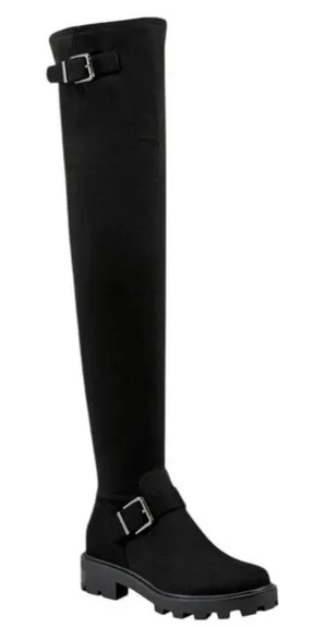 Marc Fisher LTD Black Suede Over The Knee Lug Sole Buckle Boots Womens 8 NEW thumbnail 1