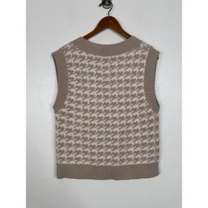Abercrombie & Fitch Tan Houndstooth V-Neck Sweater Vest Womens Medium Preppy thumbnail 2
