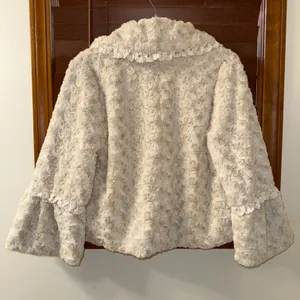 NWT $130 Altar’d State Rosette Ivory Faux Fur Lined Hook Closure Jacket M/L thumbnail 2