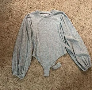 Pink Lily Gray Puff Sleeve Bodysuit thumbnail 3