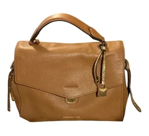 Michael Kors Carine Medium Pebbled Leather Satchel – Cognac/Luggage with Snake-Embossed Trim thumbnail 1