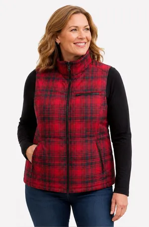Lauren Ralph Lauren Red Black Plaid Puffer Vest XL Preppy‎ Quilted thumbnail 1