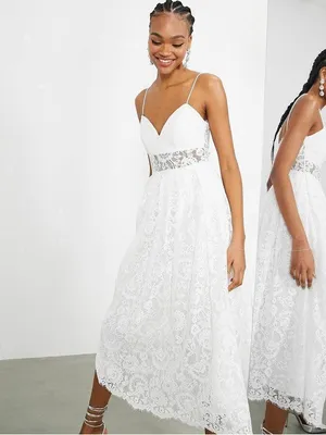 NWT ASOS Bridal EDITION Hope lace cami midi wedding dress in ivory size 8 thumbnail 2