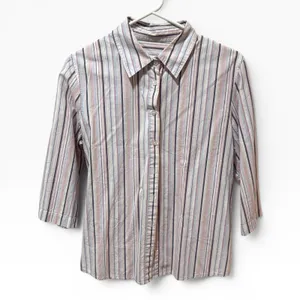 Orvis Button Down Shirt Womens 10 Pink Multi Stripe Excellent‎ 3/4 Sleeve Cotton thumbnail 2