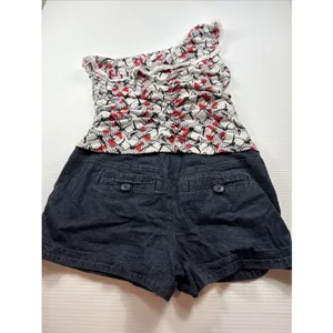 Rewind Womens Retro Denim Short Asymmetrical Tank Top Y2K One-Piece Romper L thumbnail 6