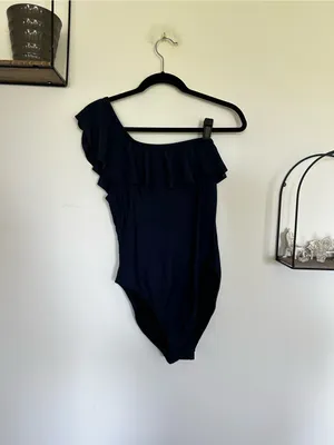 J.Crew Factory Navy Blue Ruffle One Shoulder‎ One Piece Swimsuit Size Medium thumbnail 2