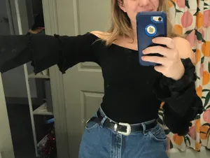 Nordstrom Rack Black Tiered Sleeve Crop Top thumbnail 1