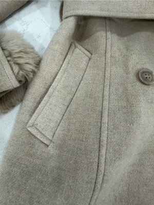 EMPRADA Women's Cream Faux Fur Collar Long Coat thumbnail 5