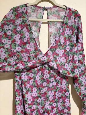 ASOS Design V Neck Batwing Floral Midi Dress Long Sleeve thumbnail 5