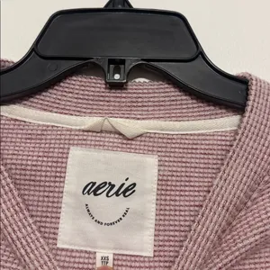 Aerie Red White Waffeknit Oversized Crewneck Pullover Sweatshirt thumbnail 8