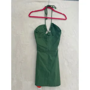 Cider Green Halter Mini‎ Dress NWT Cutout Lace Up Linen Blend Summer Festival XS thumbnail 6