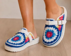 Azalea Wang Murphey‎ White Multi Crochet Granny Square Platform Mules Clogs 7 thumbnail 1