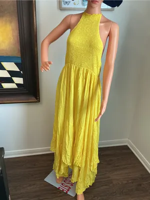 CHICME Yellow Halter Maxi Dress XL Smocked Back thumbnail 3