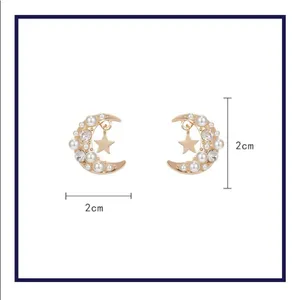 Crescent Gold Beaded Celestial  Moon Earrings New thumbnail 5