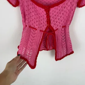 Urban Outfitters Gabriella Fly-Away Knit Babydoll Top Red Pink thumbnail 6
