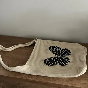 Boutique Cream Ribbed Knit Butterfly Shoulder Bag Soft Girl Aesthetic thumbnail 3
