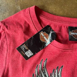 Vintage Y2K Women's Red Harley Davidson Angel Wing Rhinestone Design Biker Shirt thumbnail 3