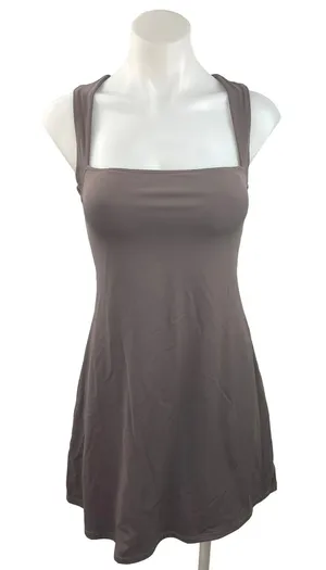 Qinsen Women's Gray Sleeveless Stretch Square Neck A Line Flare Mini Dress Sz 6 thumbnail 1