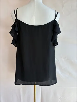 Express Women's Black Ruffle Sleeve Lace-Up Front Camisole Top, Size Medium thumbnail 2