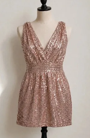 Sujan Rose Gold Sequin Cocktail Party Dress V-Neck Sleeveless NWT Small thumbnail 1