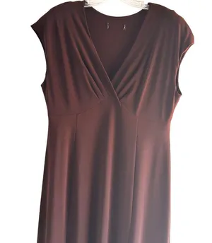 Focus Size 14 V-Neck Business Stylist Casual Sleeveless Maxi Dress Brown thumbnail 3