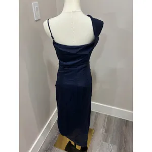 Lulus Navy Blue Satin One Shoulder High Low Ruched Formal Maxi Dress Small thumbnail 3