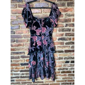 NWT Lulus Oh-So Lovely Black Floral Burnout Velvet Tiered Midi Dress Size Small thumbnail 10