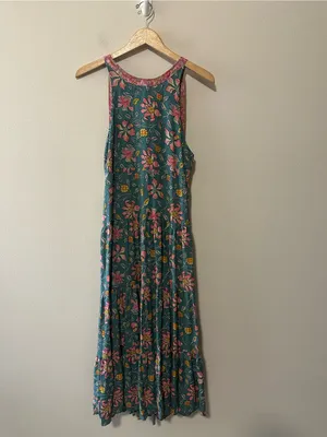 Natural life Hallie halter maxi dress blue floral rayon boho flow size medium thumbnail 3
