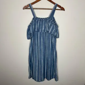 J. Crew Chambray Striped Off Shoulder dress Sz Large‎ thumbnail 6