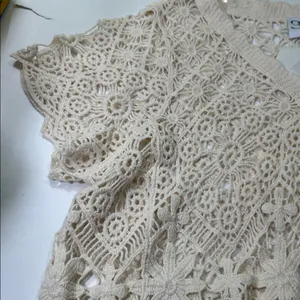 Cream Lace Crochet Blouse Size M thumbnail 6