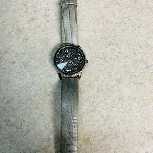 Victoria Wick Crystal Dial Watch Rhinestone‎ Bezel Leather Band Quartz Gunmetal thumbnail 4