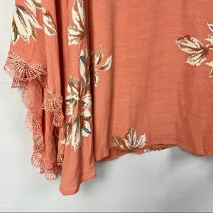 Free People Pink Orange Floral Long‎ Sleeve Boho Shift Dress S thumbnail 5