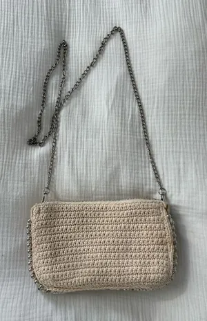 Zara Cream Crochet Crossbody with Silver Chain thumbnail 1