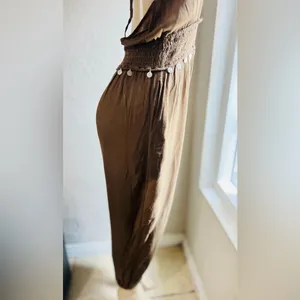 Earthbound Trading Co halter neck, gathered waist, harem leg jumpsuit, olive S thumbnail 11