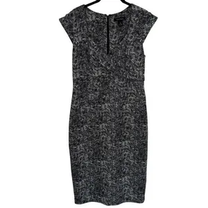 White House | Black Market Black & White Micro Polka Dot V-Neck Midi Pencil Dress Career Church Size 8 thumbnail 2