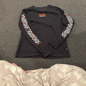 Vans Black Checkered Sleeve Shirt with Red Logo thumbnail 2