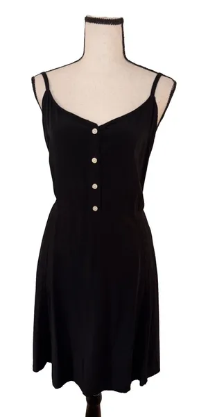 Gap Black Rayon Cami Mini Dress XL Button Front Shirred Back thumbnail 1