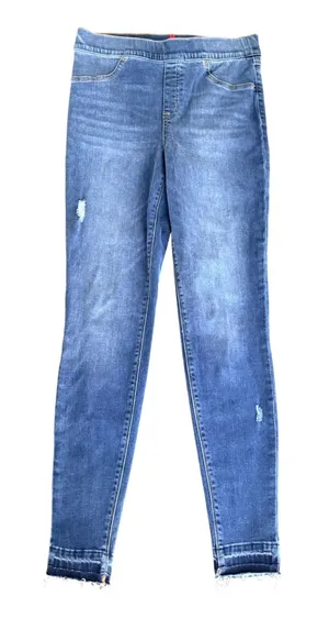 Spanx Jean-ish Ankle Leggings Medium Indigo Distressed Raw‎ Hem Tall Large L/G thumbnail 1