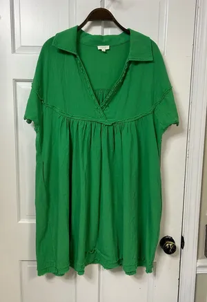 Relaxed V-Neck Mini Dress in Bright Green thumbnail 1