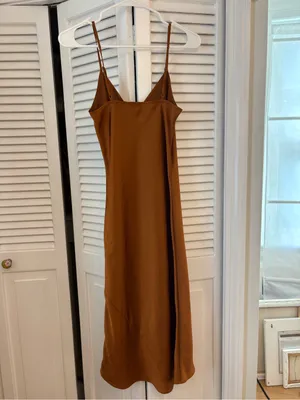 Aritzia Wilfred Only Slip Satin Midi Dress Genuine Brown Size XXS thumbnail 3
