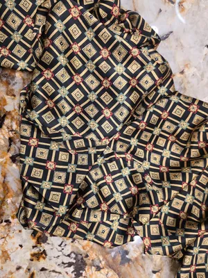 vintage Victoria's Secret pajama set black gold geometric pattern S thumbnail 4