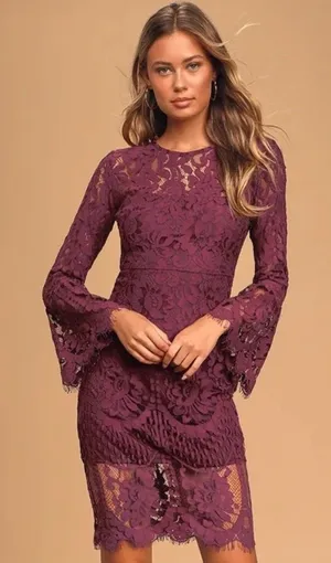 Lulus Enrapturing Elegance Plum Lace Long Sleeve Midi Dress thumbnail 1