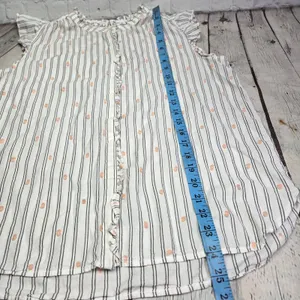 LOFT Womens Medium White Striped Pink Clip Dot‎ Ruffle Sleeveless Blouse thumbnail 8