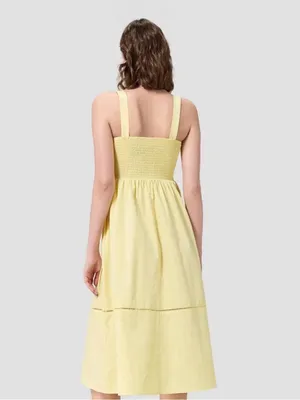 Sleeveless Yellow Smocked poplin fit, and flare a line a new day Midi Dress thumbnail 2